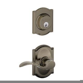 Schlage F57ACC620CAMLH Keyed Entry Accent Left Handed Lever Entrance Exterior Trim Lever Set with Single Cylinder Deadbolt Trim and Decorative Camelot Rose   Door Levers  