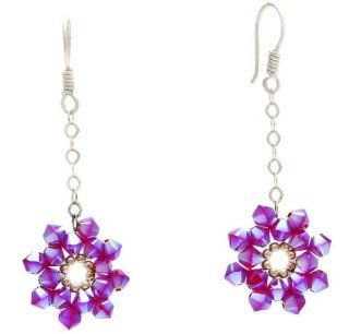 One Flower Earrings on Swarovski Elements & Colombian 925 Sterling Silver, Color Light Siam Jewelry