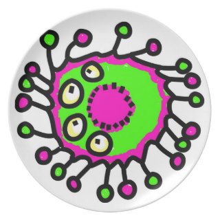 Green & Pink Cartoon Germ Dinner Plates