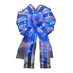 Meilo Creation 12 in. Ribbon Bow with Blue LED Lights CT06 1317 36S BL