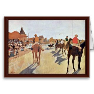 Jockeys In Front Of The Grandstand By Edgar Degas Greeting Cards