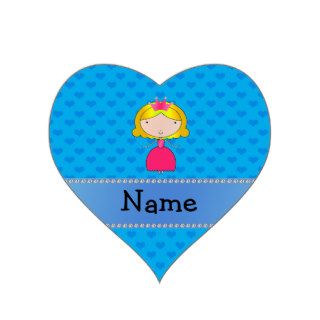 Personalized name princess blue hearts sticker