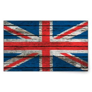 British Flag with Rough Wood Grain Effect Rectangle Sticker