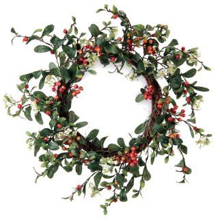Melrose International Green Leaf Wreath with Orange Berries and Small Cream Flowers, 22 Inch   Artificial Wreaths