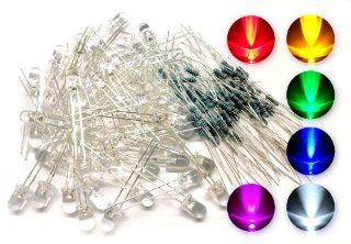 microtivity IL184 5mm Assorted Clear LED w/ Resistors (6 Colors, Pack of 60)   Electronic Component Led Lamps
