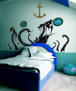 Vinyl Wall Decal Sticker Pirateship Attacked by Kracken size 24inX45in item GFoster166s   Wall Decor Stickers