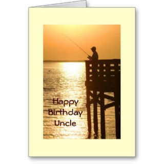 Birthday Uncle, Man fishing on pier Card
