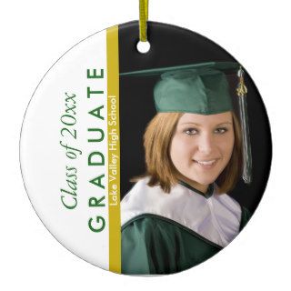 Graduation Green and White Photo Ornament
