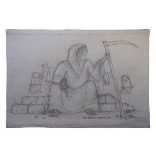 Grim Reaper Death Pencil Drawing Table Placemat