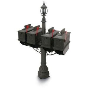 Postal Products Unlimited 1812 Port Hill 4 Compartment Plastic Black Mailbox and Lantern Post N1025289