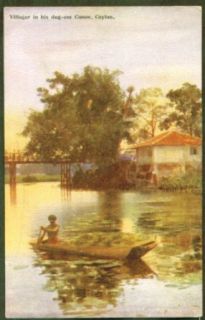 Villager Dug out Canoe Ceylon postcard 191? Entertainment Collectibles