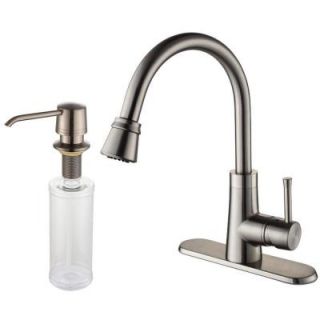 KRAUS Single Handle Mid Arc Pull Out Sprayer Kitchen Faucet and Dispenser in Satin Nickel KPF 2220 KSD 30SN
