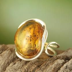 Sterling Silver Freeform Honey Baltic Amber Ring (Lithuania) Rings