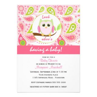 Pink Owl and Paisley Print Baby Shower Invitation