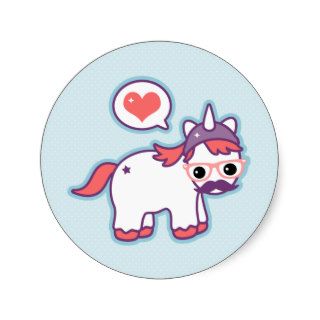 Cute Nerd Unicorn Round Stickers