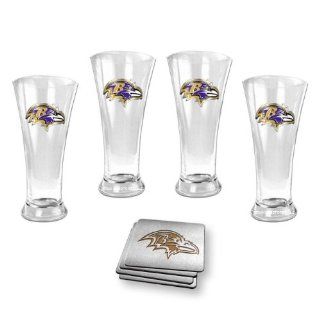 Baltimore Ravens Flare Pilsner (4) and Stainless Steel Coaster (4) Set  Other Products  