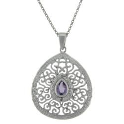 Dolce Giavonna Sterling Silver Amethyst and Diamond Accent Filigree Teardrop Necklace Dolce Giavonna Gemstone Necklaces