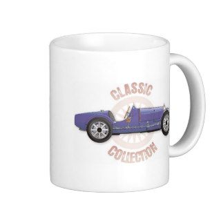 Old blue vintage racing car used on the track coffee mugs