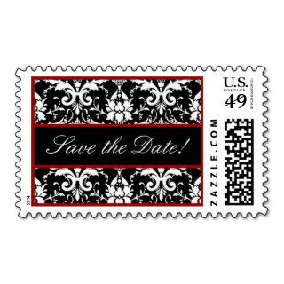 Black White Red Ornate Scroll Damask Wedding Stamp