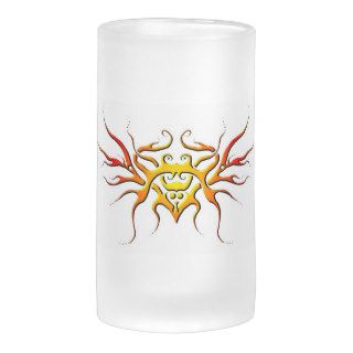 Heart with Wings Tribal Tattoo   flame Frosted Beer Mug