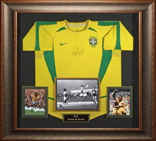 Pele authentically signed Brazil Jersey, matted and framed. Sports Collectibles