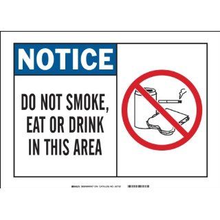 Brady 21707 Plastic Alert Sign, 7" X 10", Legend "Do Not Smoke, Eat Or Drink In This Area (with Picto)" Industrial Warning Signs