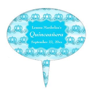 Turquoise Blue Carriages Quinceanera Cake Pick