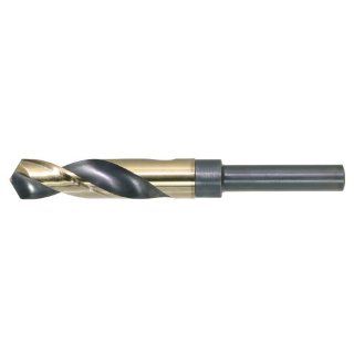 Drillco 1000C Series Cobalt Steel Reduced Shank Drill Bit, Black/Gold Oxide Finish, Round Shank, Spiral Flute, 118 Degree Split Point, 35/64" Size