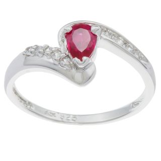 Sterling Essentials Silver Red and Clear Cubic Zirconia Bypass Ring Sterling Essentials Cubic Zirconia Rings