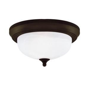 Westinghouse 2 Light Ceiling Fixture Oil Rubbed Bronze Interior Flush Mount with Frosted White Alabaster Glass 6429100