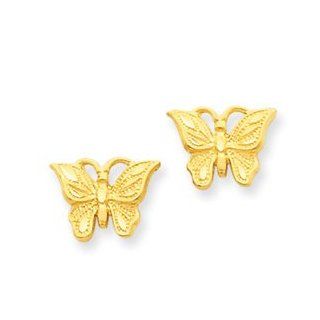 Pretty 14k Yellow Gold Polished Diamond cut Butterfly Post Earrings Stud Earrings Jewelry