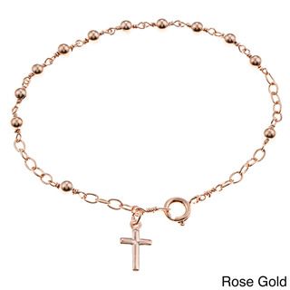 Sterling Essentials 14k Gold Overlay Bead and Cross 7 inch Bracelet Sterling Essentials Gold Overlay Bracelets