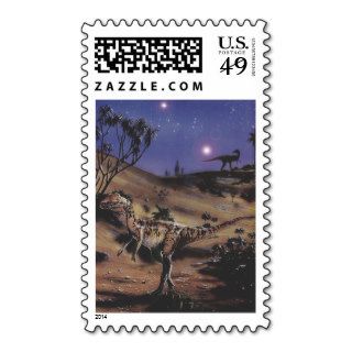 Vintage Dilophosaurus Dinosaurs on a Starry Night Stamp