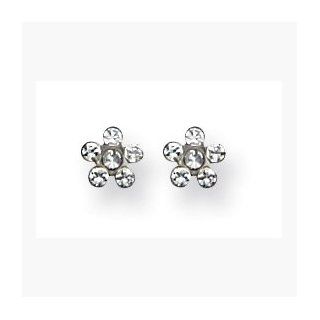 14K White Gold Clear Crystal Flower Earrings Cyber Monday Special Jewelry