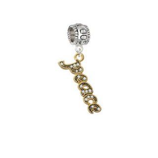 Gold Script ''Peace'' with Clear Crystals Godmother Charm Dangle Bead Delight & Co. Jewelry