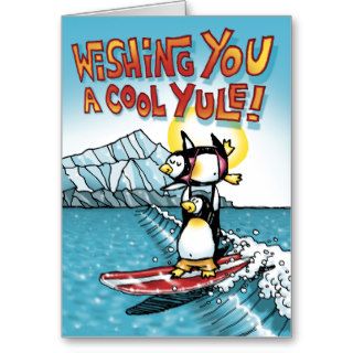 Cool Yule Surfing Penguins Holiday Greeting Card