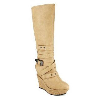 Quilted Wedge Buckle Boot Size color  7.5 honeymustard 
