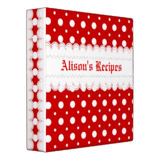 Red, white polka dot with scalloped borders recipe 3 ring binder