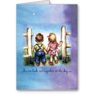 Vintage Love Card, Boy & Girl, Star in Night Sky,