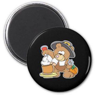 cute thanksgiving pilgrim bear eating pumpkin pie refrigerator magnets