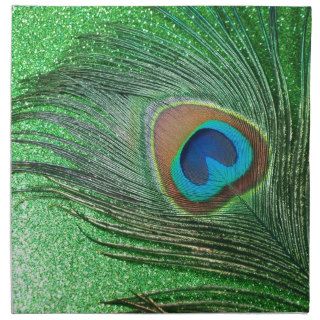 Glittery Green Peacock Feather Still Life Cloth Napkin