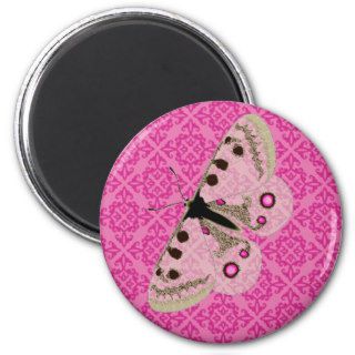 White Butterfly on Pink Refrigerator Magnets