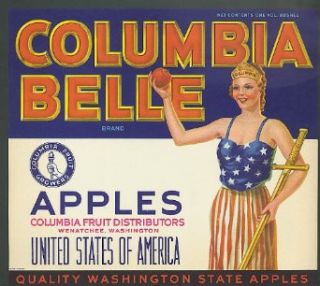 Columbia Belle Apples box label Wenatchee WA 194? Entertainment Collectibles