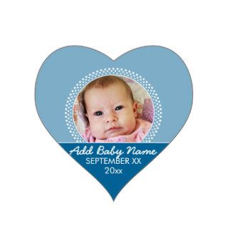 Blue Polka Dot Photo Frame Announcement Heart Sticker