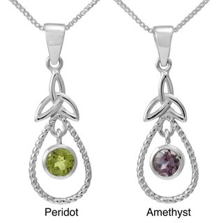 Sterling Silver Round Cut Natural Peridot/Amethyst Stone Celtic Knot Pendant(Thailand) Necklaces