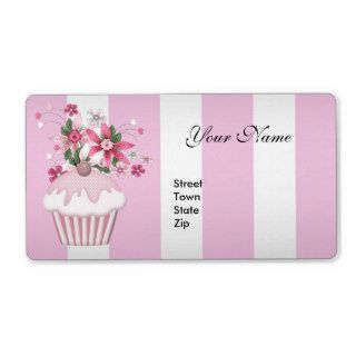 Labels Cupcake Pink White Stripe Floral
