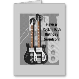 Rockin' 16th Birthday Grandson, rock guitar Greeting Card