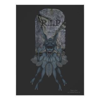 Halloween Scary Creature Tombstone Poster Print