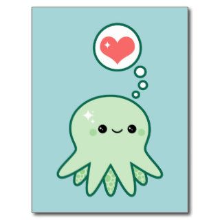 Cute Green Octopus Post Cards