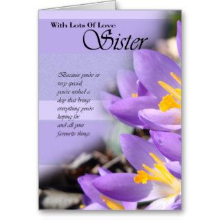 Sister purple crocus Birthday Card